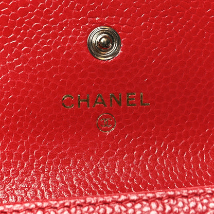 Chanel Caviar Camellia Embossed Flap Card Holder Wallet Red 6 of 10