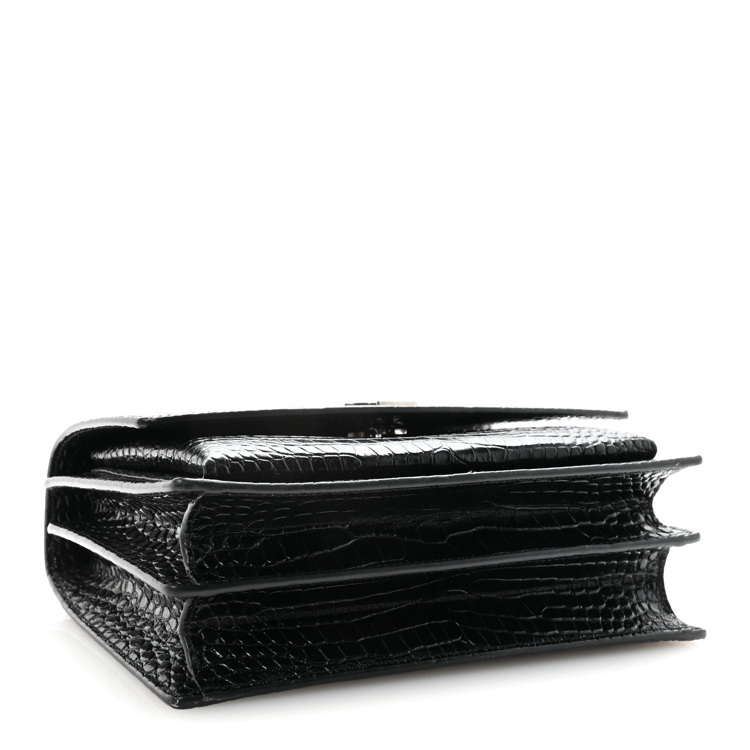 Saint Laurent Calfskin Crocodile Embossed Medium Monogram Sunset Black 4 of 9