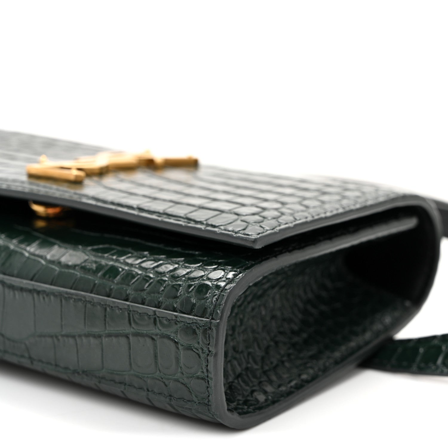 Saint Laurent Calfskin Crocodile Embossed Monogram Kate Belt Bag  Dark Mint 9 of 9