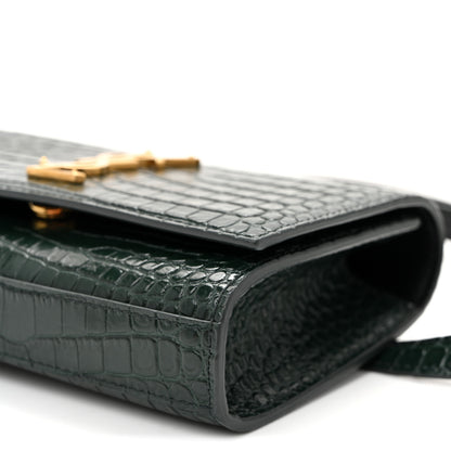 Saint Laurent Calfskin Crocodile Embossed Monogram Kate Belt Bag  Dark Mint 9 of 9