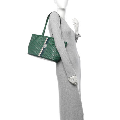 Moynat Grained Calfskin Canvas 1920 Oh! Tote Ruban PM Green Silver 2 of 10