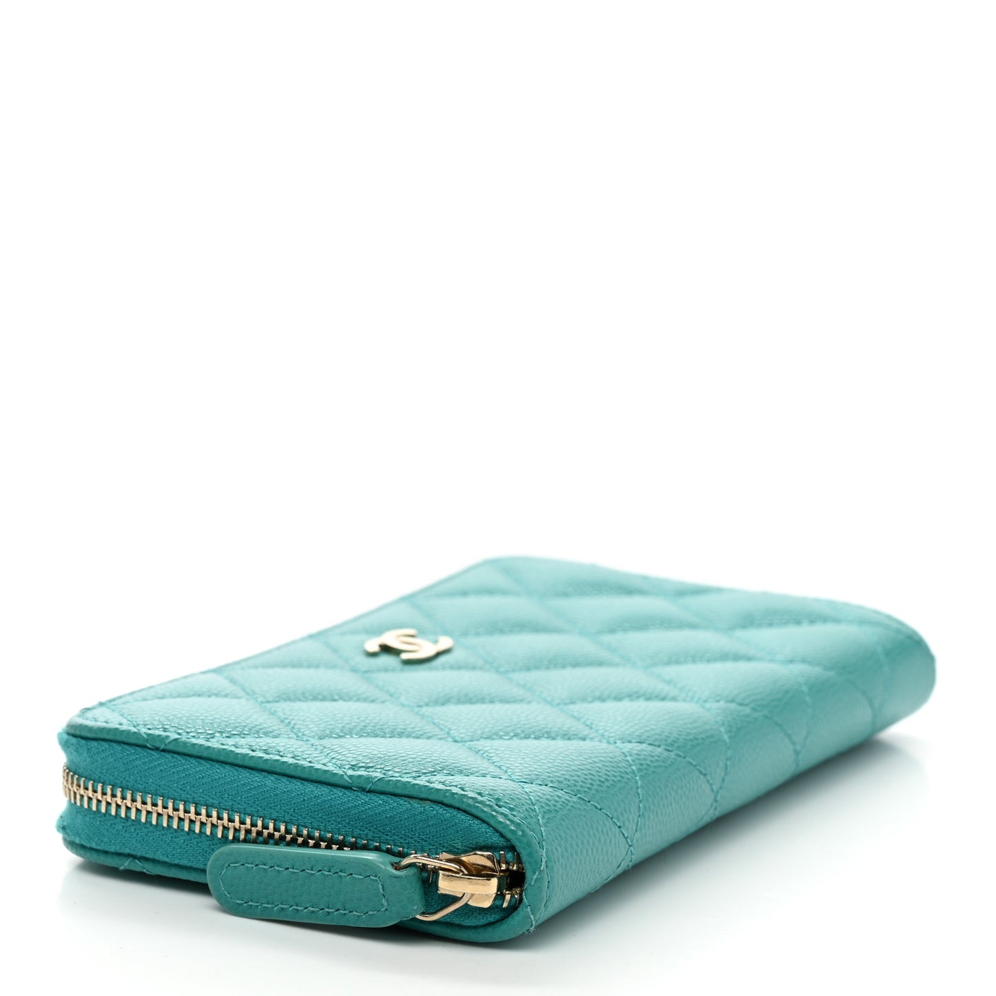 Caviar Quilted Medium Zip Around Wallet Turquoise