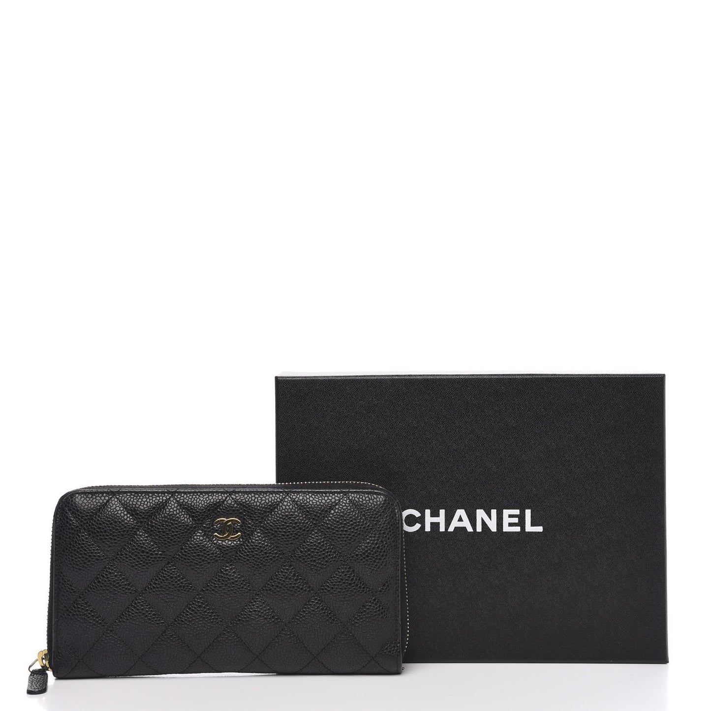 Caviar Quilted Large Gusset Zip Around Wallet Black