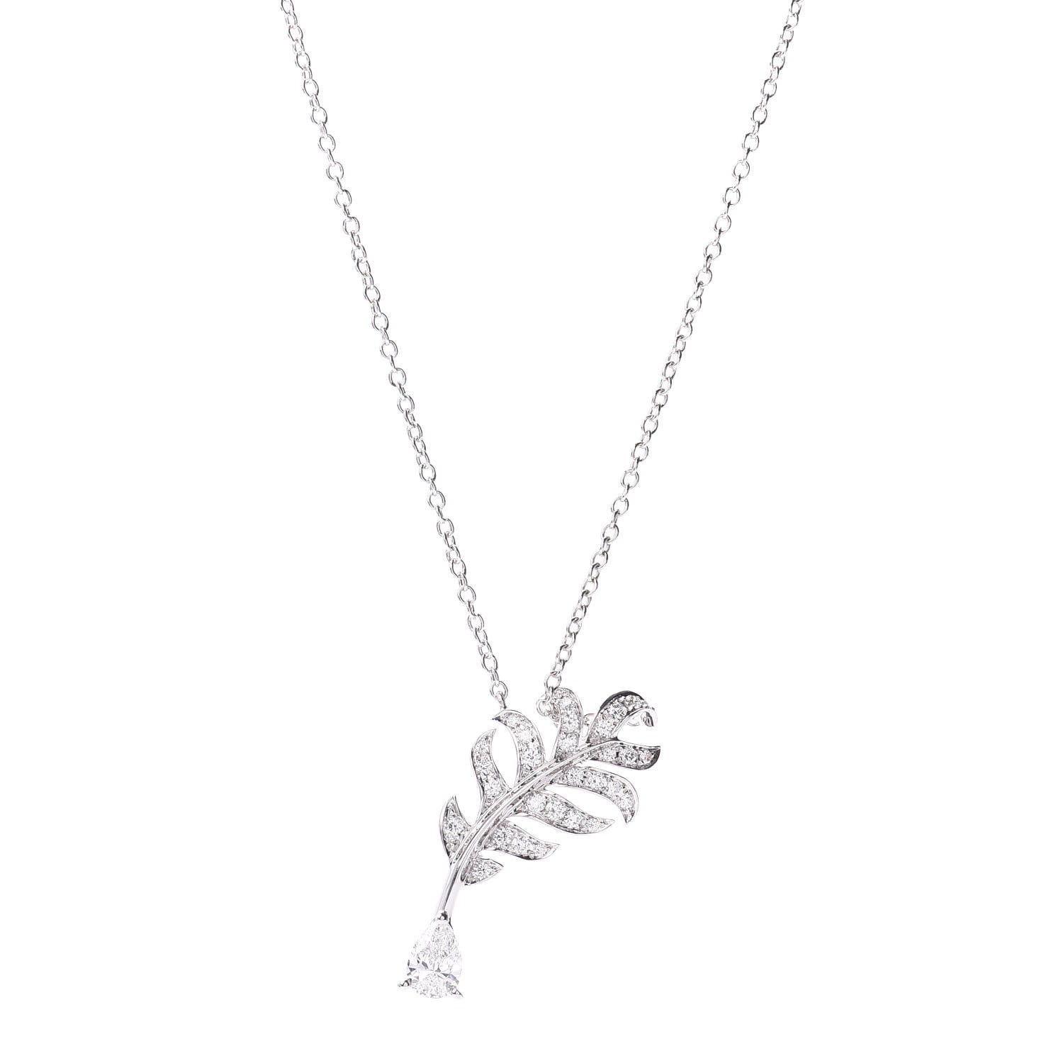 Chanel 18K White Gold Diamond Plume De Necklace 1 of 5