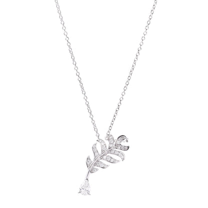 Chanel 18K White Gold Diamond Plume De Necklace 1 of 5