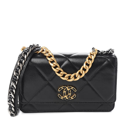 Chanel Lambskin Quilted 19 Wallet On Chain WOC Black 1 of 11