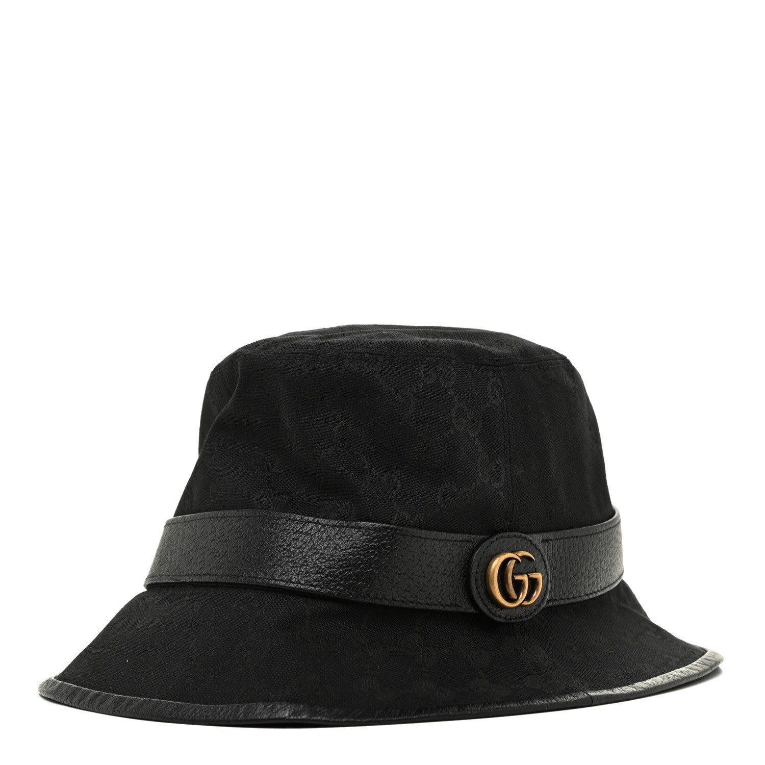 Gucci Monogram Textured Dollar Calfskin GG Jago Bucket Hat L Black 1 of 6