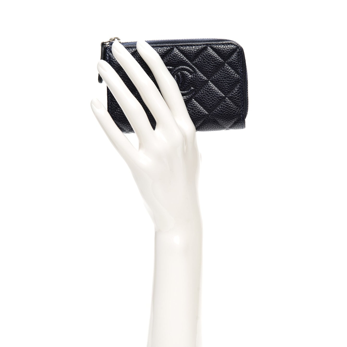 Caviar Quilted Diamond CC Key Holder Case Dark Navy