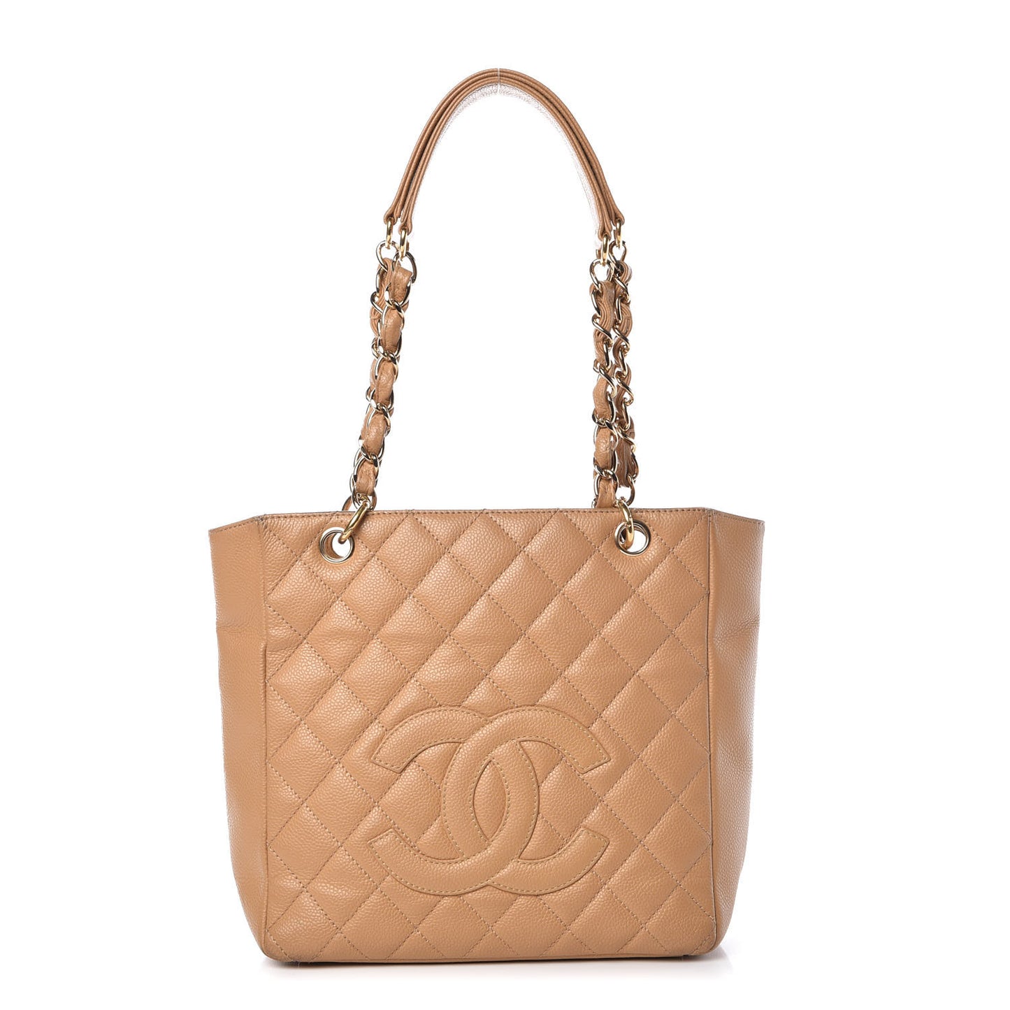 Caviar Quilted Petit Shopping Tote PST Dark Beige