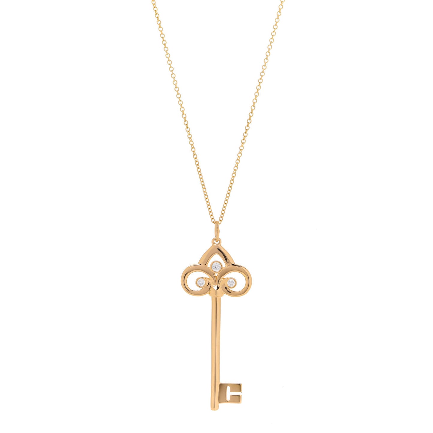 18K Yellow Gold Diamond Fleur De Lis Key Pendant Necklace