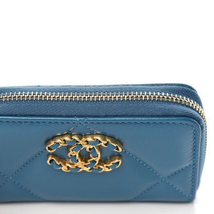 Chanel Goatskin Quilted Chanel 19 Zip Around Coin Purse Wallet Turquoise 8 of 9