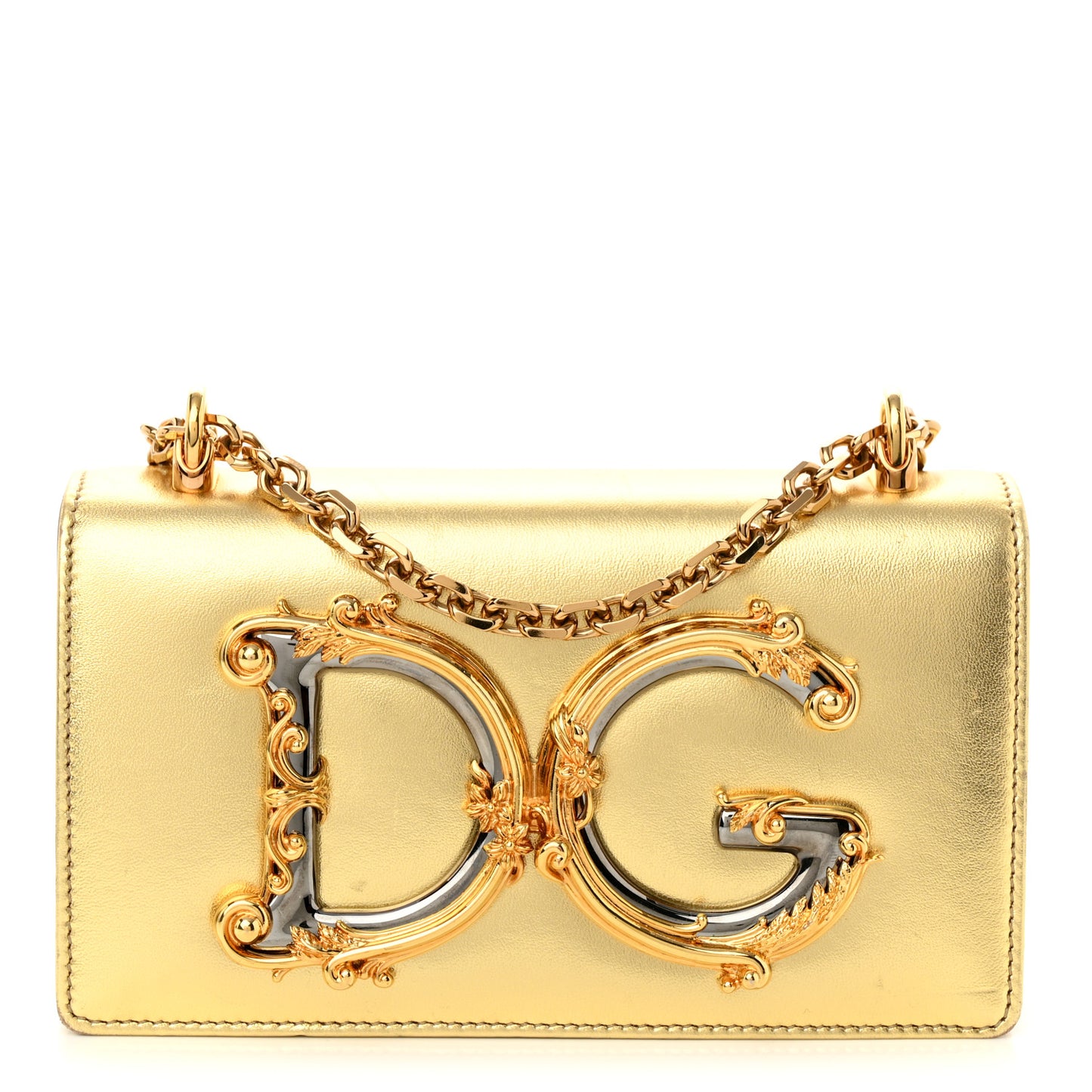 Metallic Calfskin DG Girls Shoulder Bag Gold