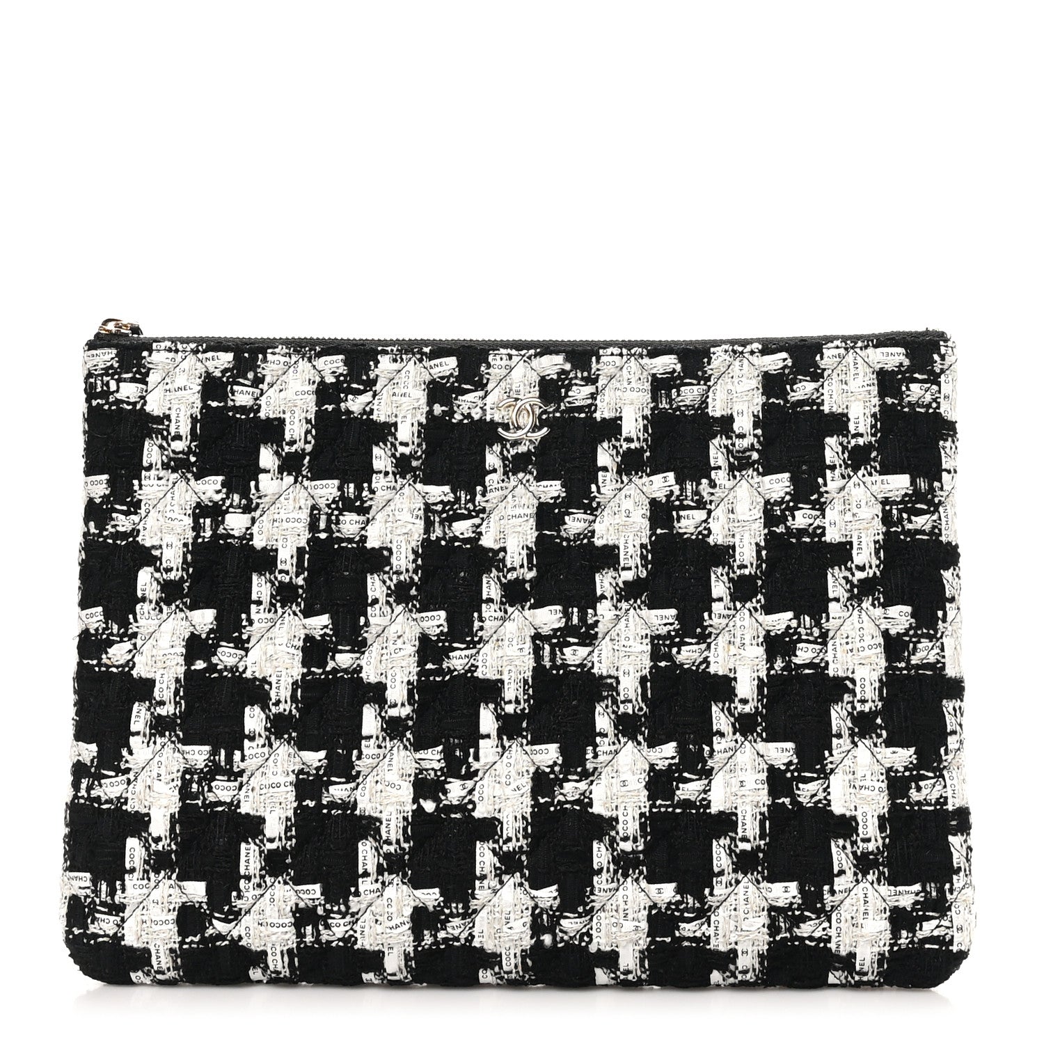 Chanel Tweed Quilted Medium Cosmetic Pouch Black Ecru White 1 of 9