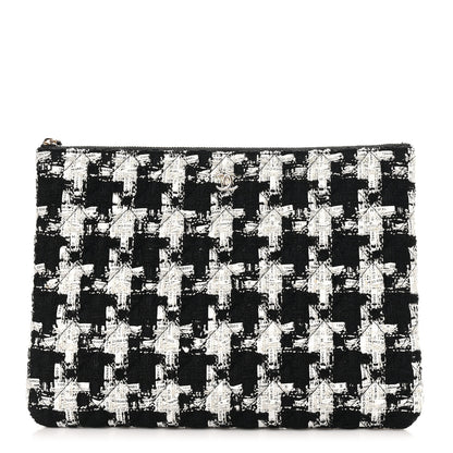 Chanel Tweed Quilted Medium Cosmetic Pouch Black Ecru White 1 of 9