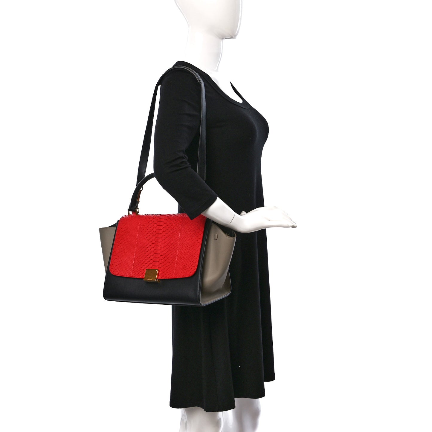 Snakeskin Calfskin Medium Trapeze Red Black