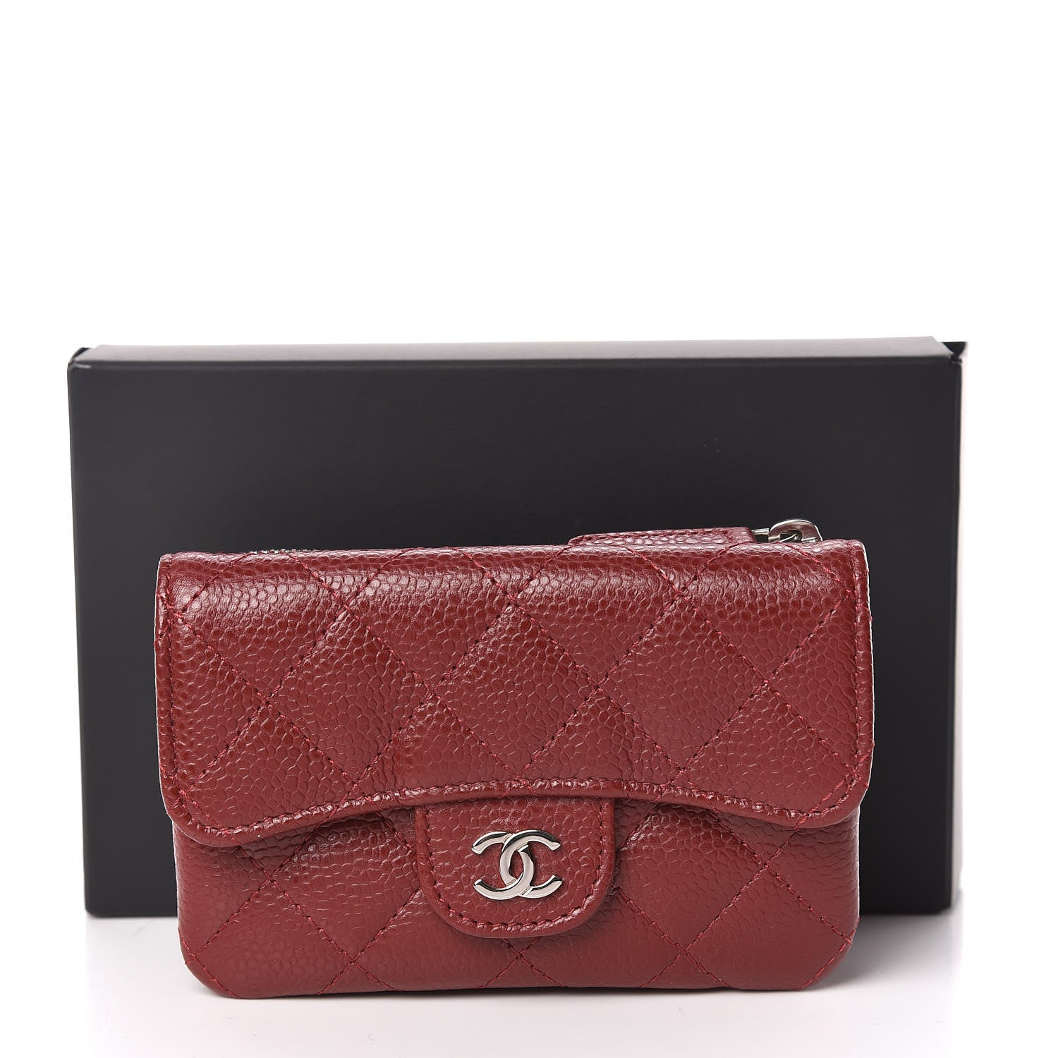 Chanel Caviar Quilted Flap Zip Card Holder Dark Red 11 of 11