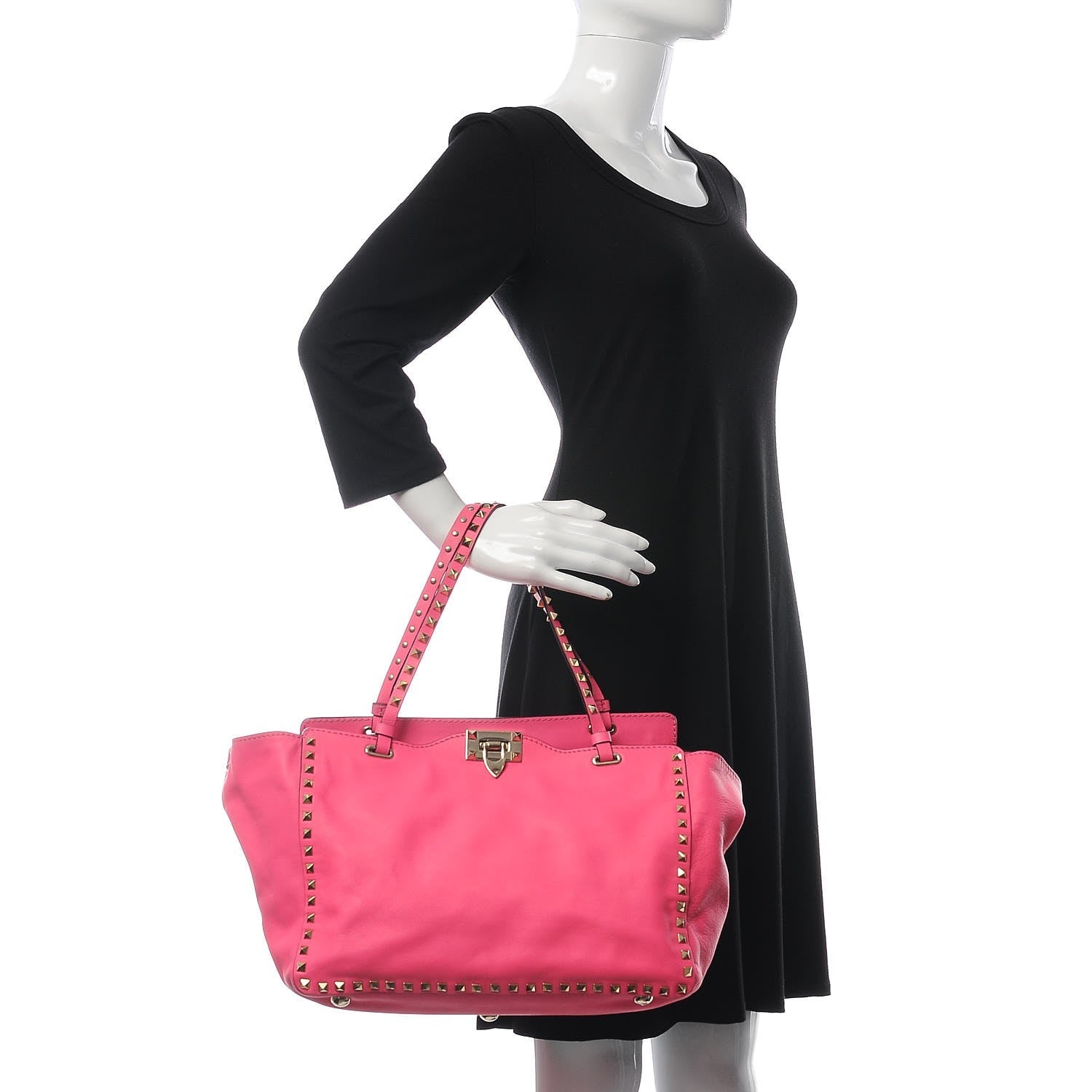 Valentino Garavani Vitello Medium Rockstud Tote Fuxia Fluo 3 of 13