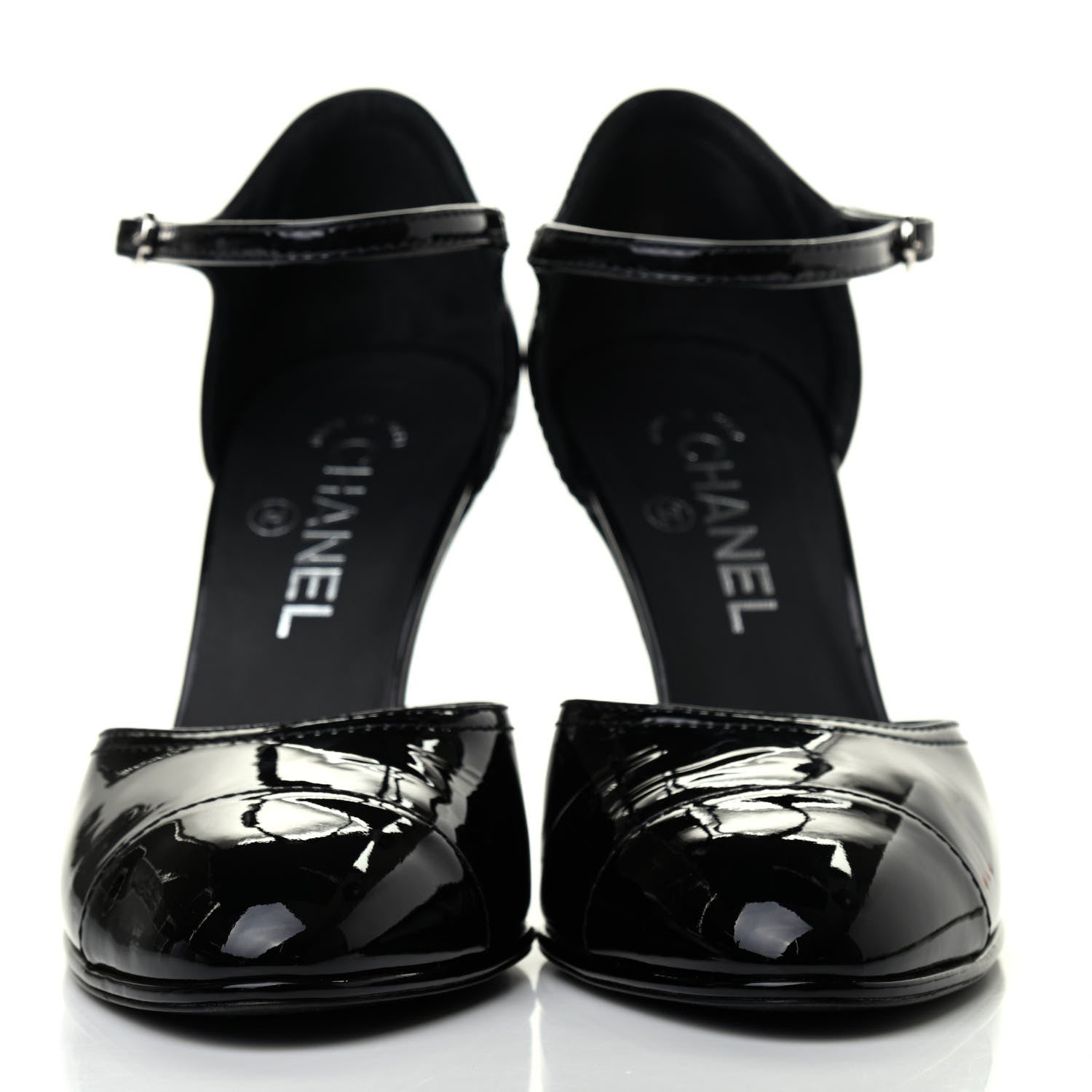 Chanel Patent Cap Toe CC Wedge Pumps 37.5 Black White 2 of 4