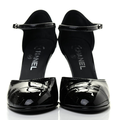 Chanel Patent Cap Toe CC Wedge Pumps 37.5 Black White 2 of 4