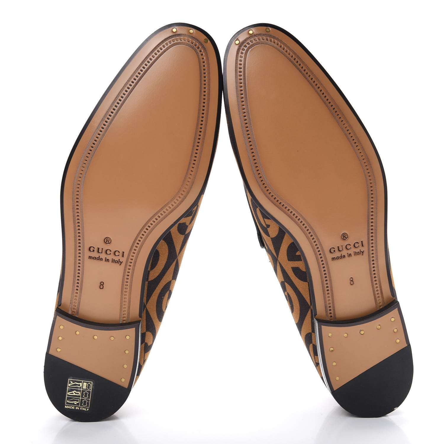 Gucci Canvas Rhombus Horsebit Mens Jordaan Loafers 8 Camel Brown Black 5 of 8