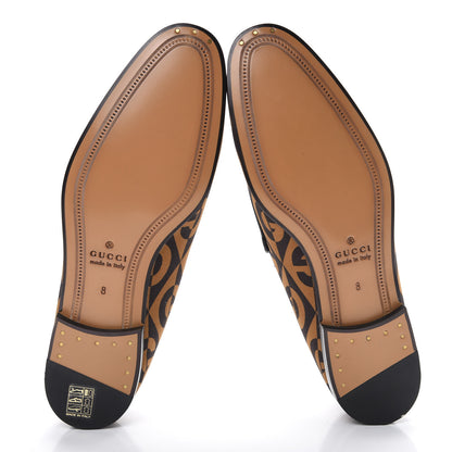 Gucci Canvas Rhombus Horsebit Mens Jordaan Loafers 8 Camel Brown Black 5 of 8