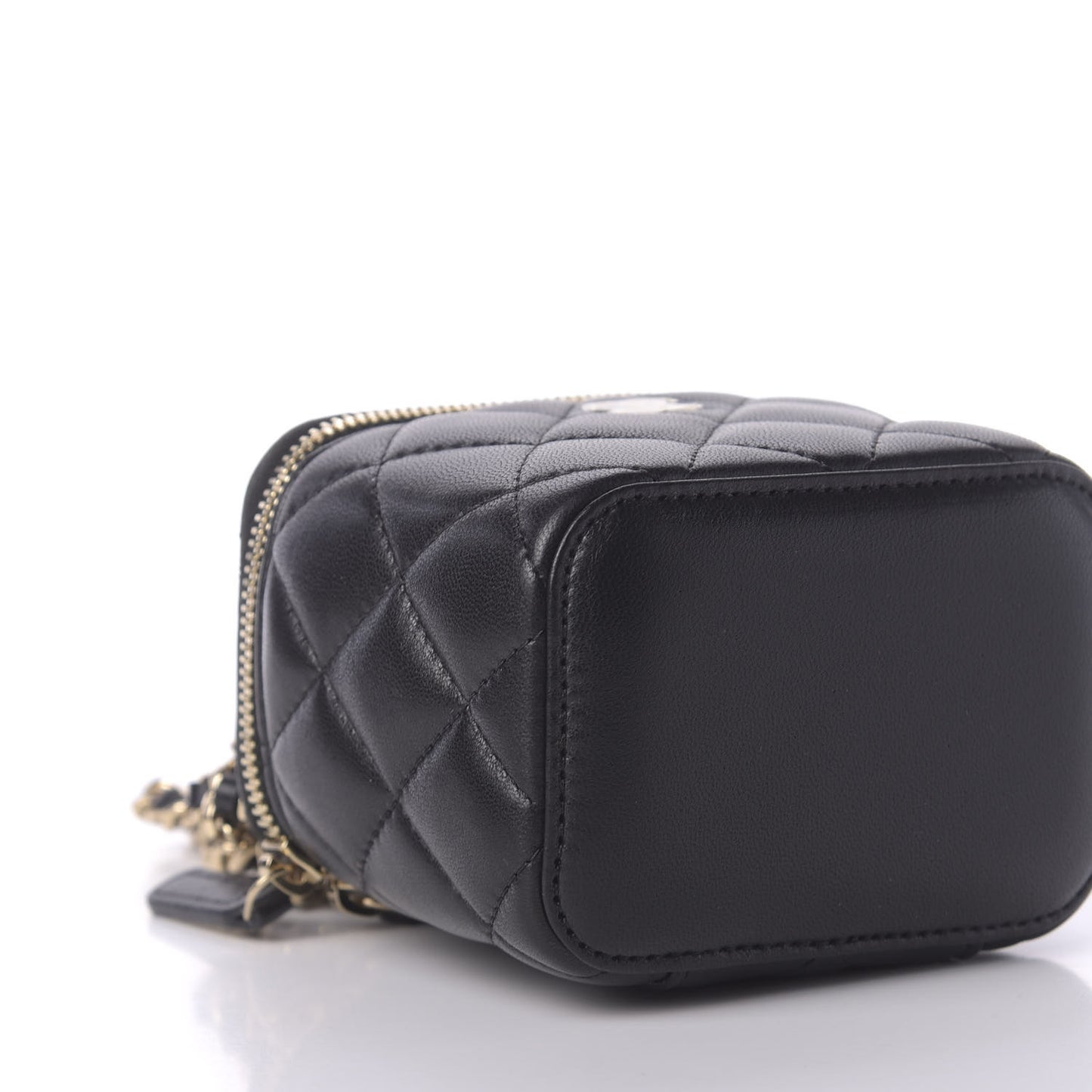 Lambskin Quilted Mini Vanity Case With Chain Black