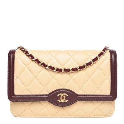 Chanel Lambskin Quilted Two Tone Wallet On Chain WOC Light Pink Burgundy 1 of 15