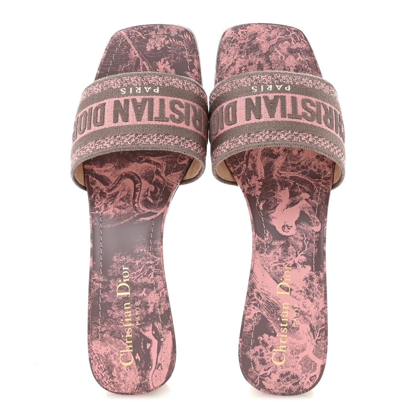 Canvas Toile De Jouy Embroidered Dway 35mm Slide Sandals 38.5 Quartz Grey