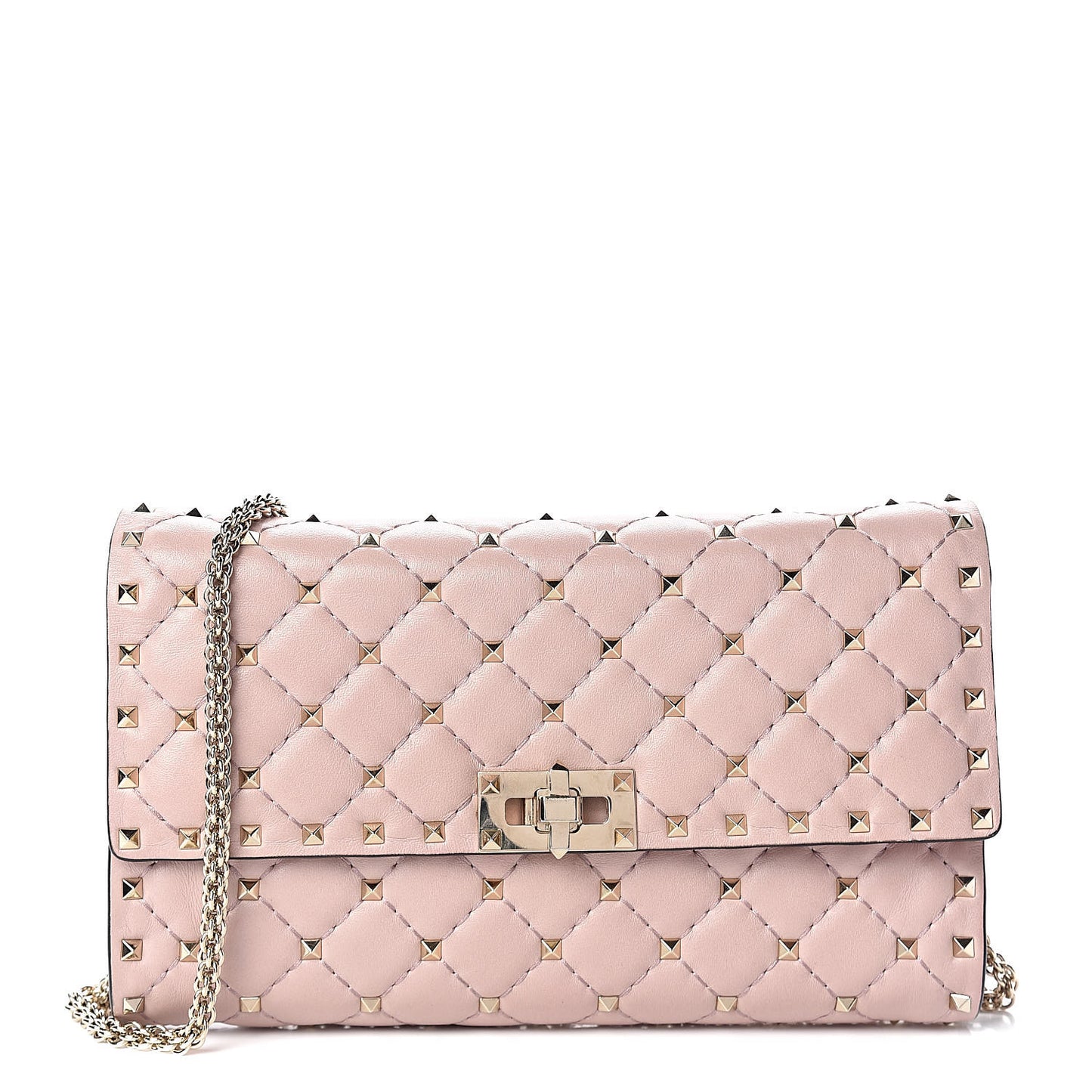 Nappa Rockstud Spike Wallet on Chain Water Rose