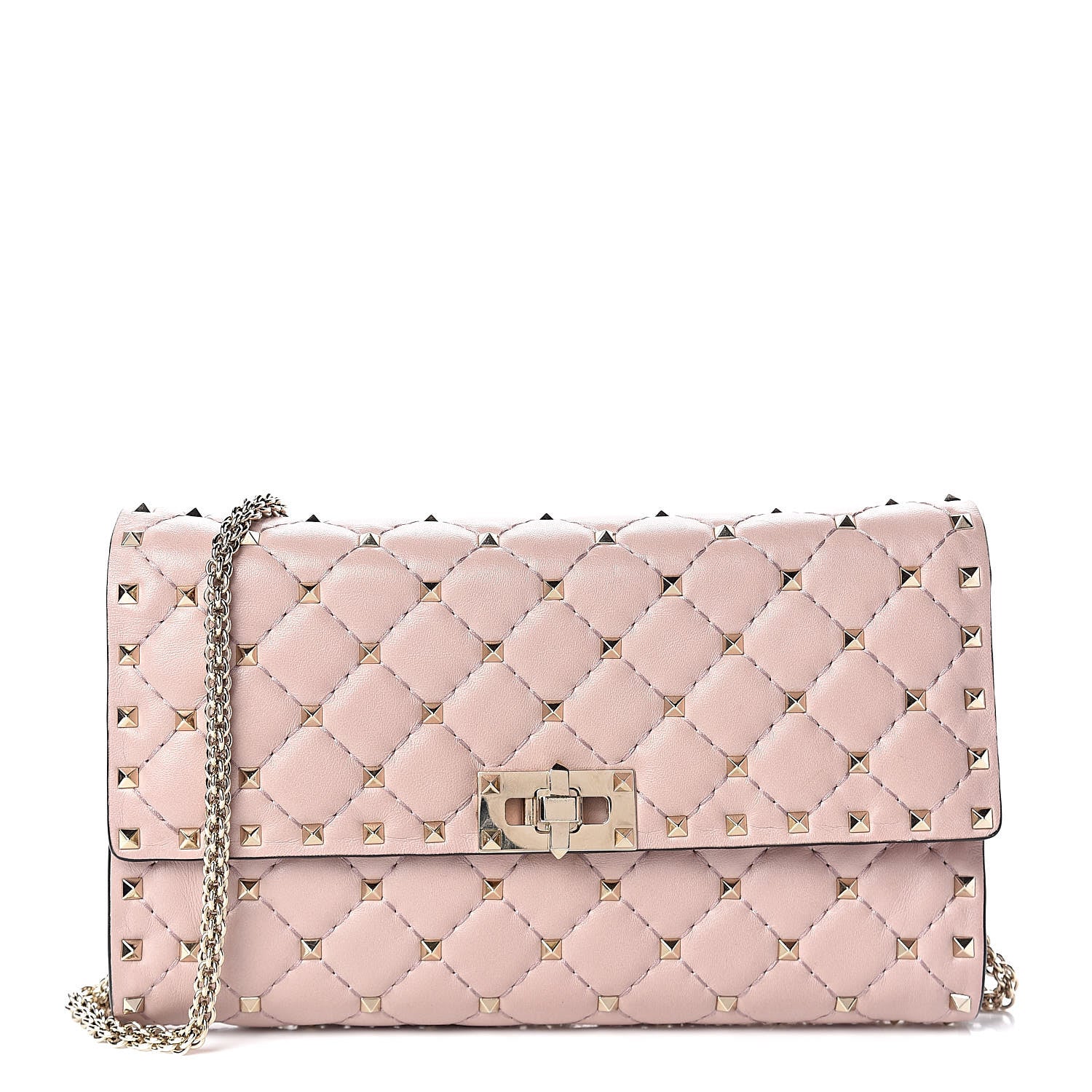 Valentino Garavani Nappa Rockstud Spike Wallet on Chain Water Rose 1 of 10