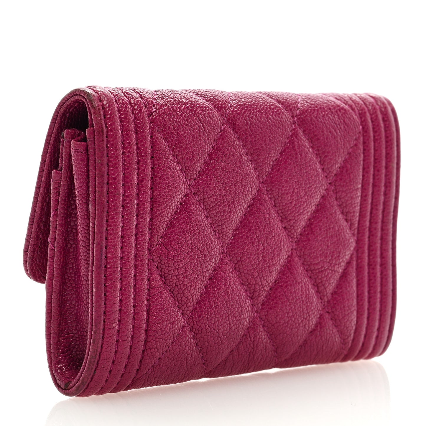Caviar Quilted Boy Card Holder Wallet Fuchsia