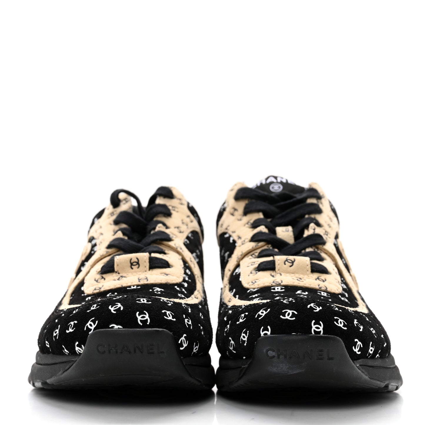 Nylon Suede Calfskin Printed CC Sneakers 40 Black Beige