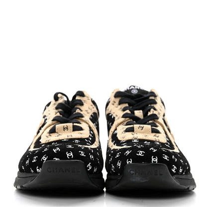 Chanel Nylon Suede Calfskin Printed CC Sneakers 40 Black Beige 2 of 9
