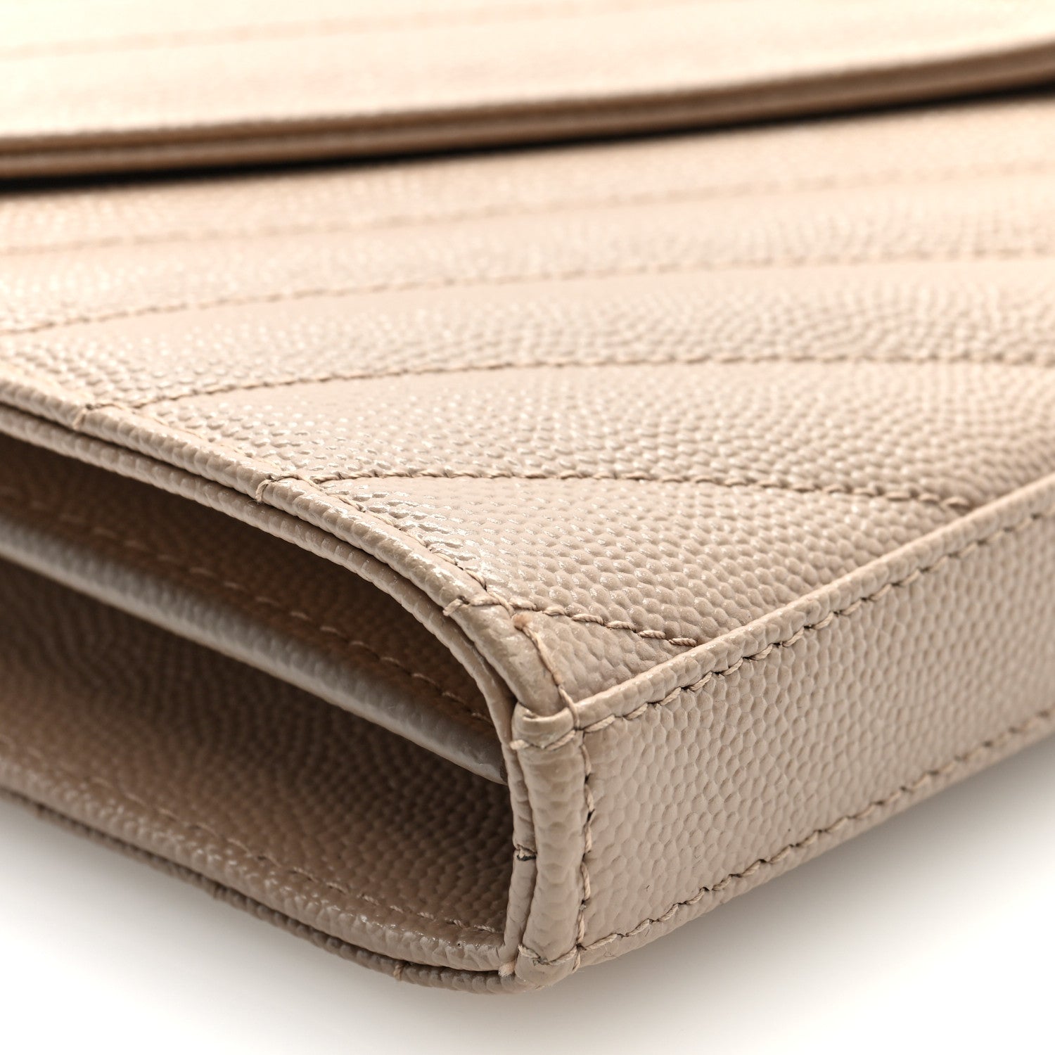 Saint Laurent Grain De Poudre Matelasse Chevron Monogram Chain Wallet Dark Beige 8 of 10