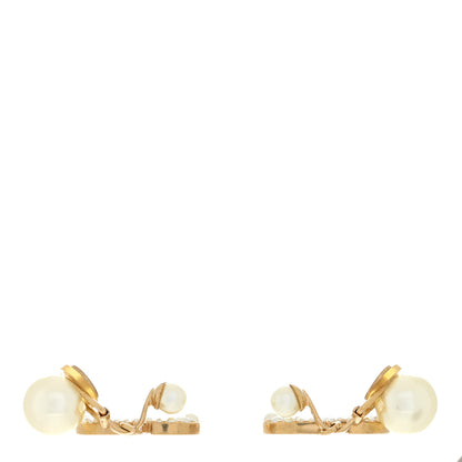 Christian Dior Pearl Crystal Tribal CD Clip On Drop Earrings Gold 3 of 4