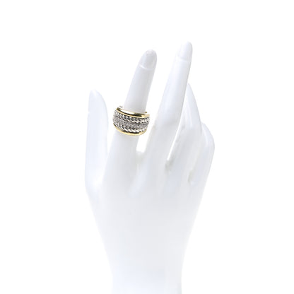 David Yurman Sterling Silver 18K Yellow Gold Diamond Wide Cable Ring 54 6.75 2 of 4
