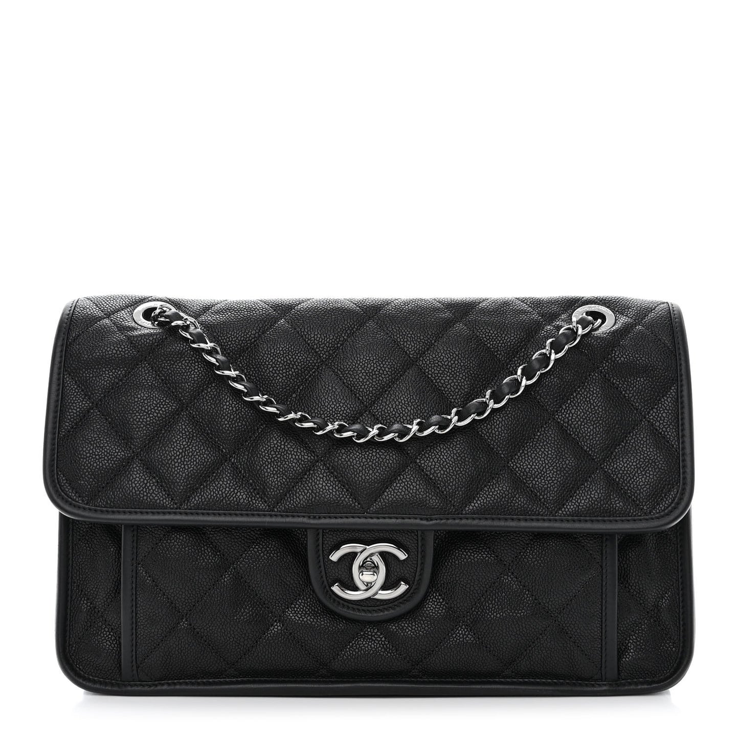 Caviar Quilted Large French Riviera Flap Black