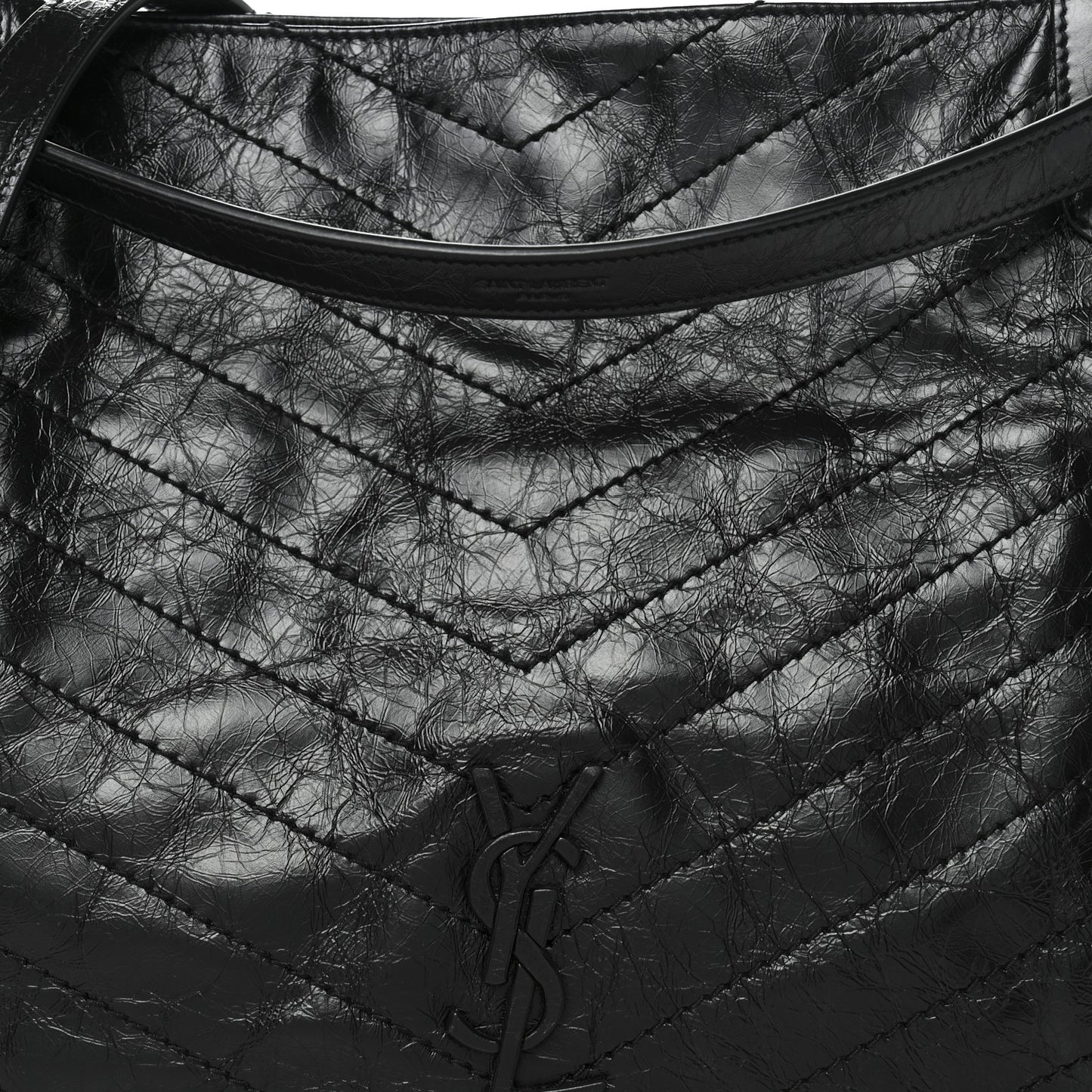 Crinkled Calfskin Matelasse Monogram Medium Niki Shopper Tote Black