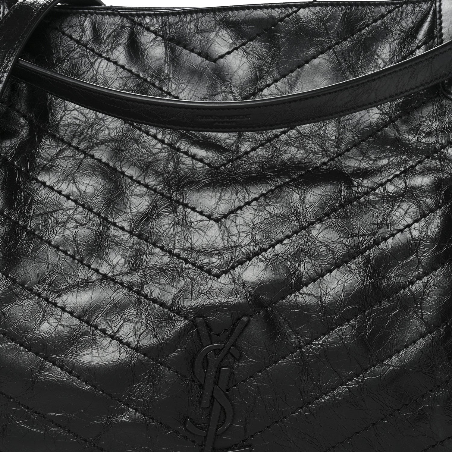 Saint Laurent Crinkled Calfskin Matelasse Monogram Medium Niki Shopper Tote Black 9 of 11