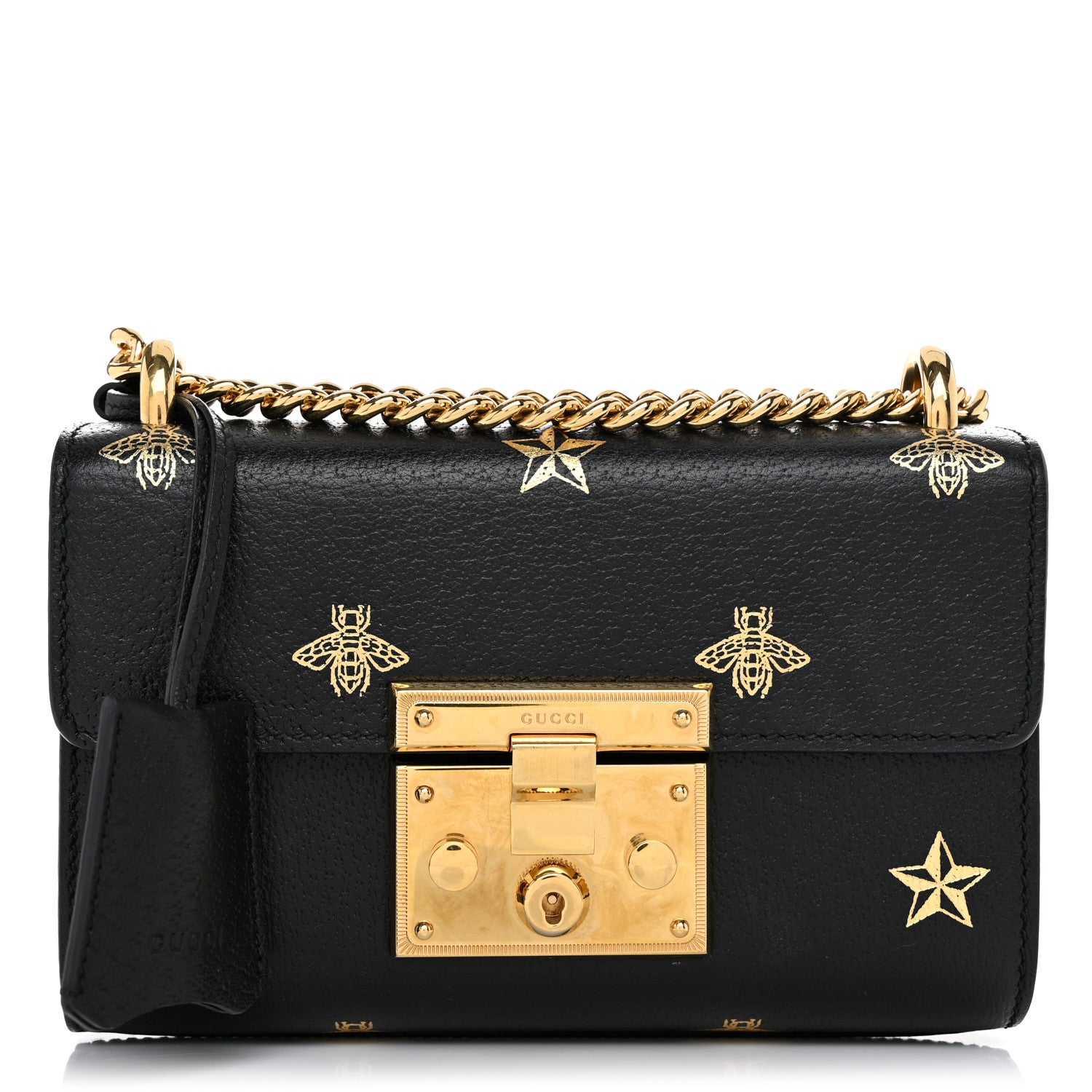 Gucci Grained Calfskin Bee Star Small Padlock Shoulder Bag Black 1 of 12