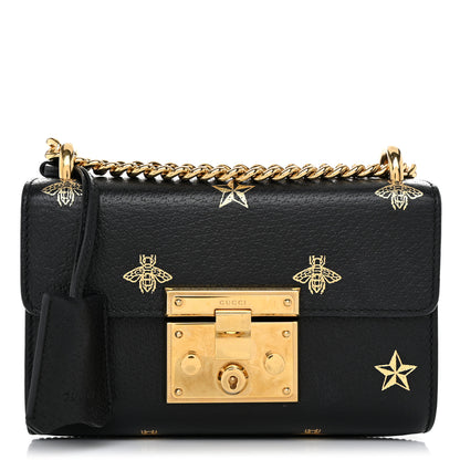Gucci Grained Calfskin Bee Star Small Padlock Shoulder Bag Black 1 of 12