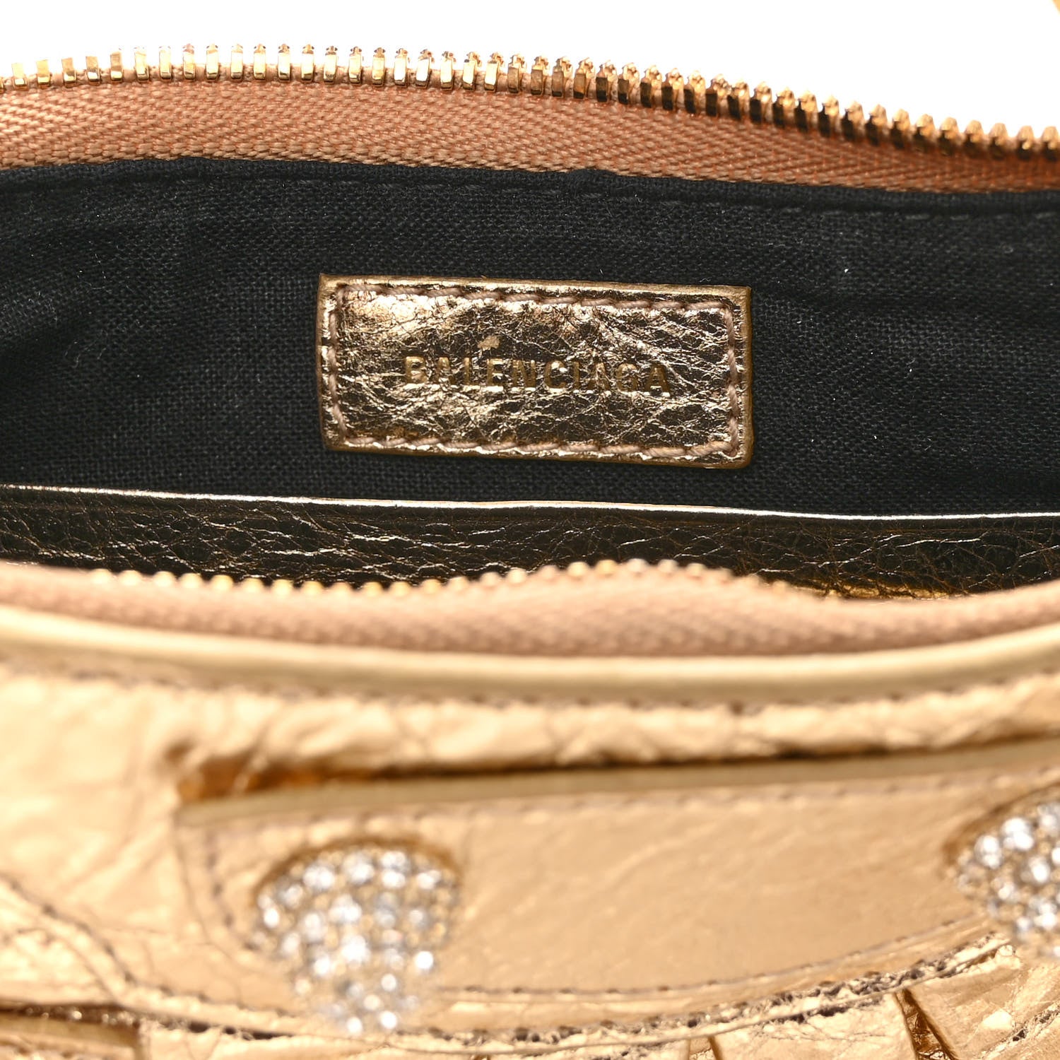 Balenciaga Metallic Arena Agneau Crystal Le Cagole Mini Purse With Chain Light Gold 6 of 9