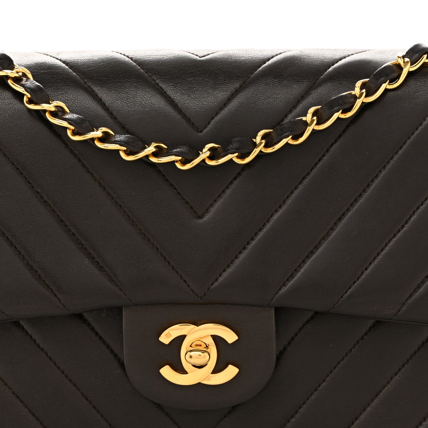 Chanel Lambskin Chevron Quilted Medium Double Flap Dark Brown 8 of 12