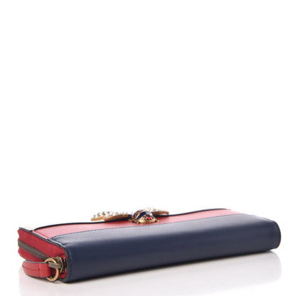 Gucci Calfskin Queen Margaret Zip Around Wallet Blue Agata Hibiscus Red Mystic White 4 of 9