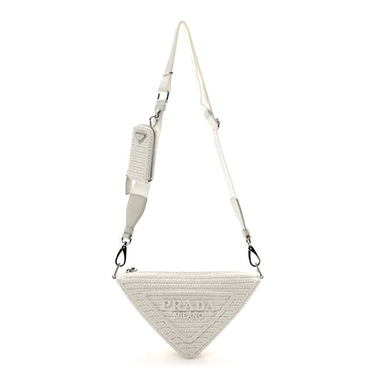Prada Yarn Raffia Effect Crochet Triangle Shoulder Bag White 1 of 9