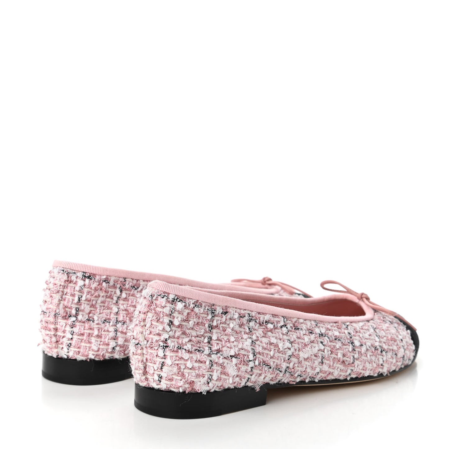Tweed Grosgrain Cap Toe Ballerina Flats 37.5 Pink Black