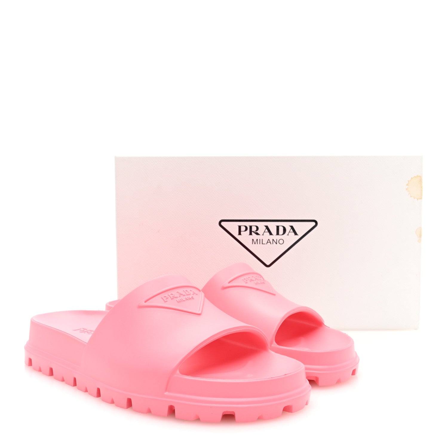 Prada EVA Rubber Triangle Logo Embossed Womens Lug Sole 20mm Slide Sandals 37 Begonia 8 of 8