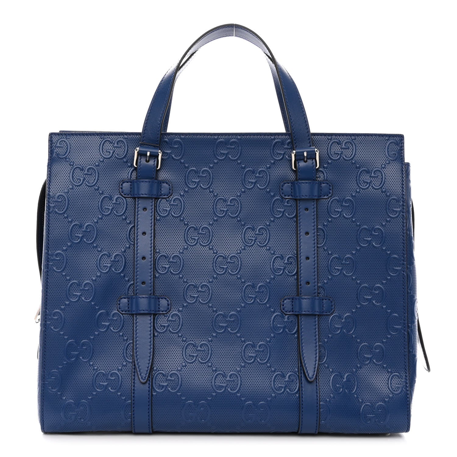 Gucci Calfskin GG Tennis Embossed Tote Bag Intense Metal Blue 1 of 11