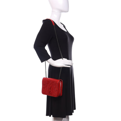 Saint Laurent Crinkled Calfskin Matelasse Monogram Niki Chain Wallet Red 2 of 10