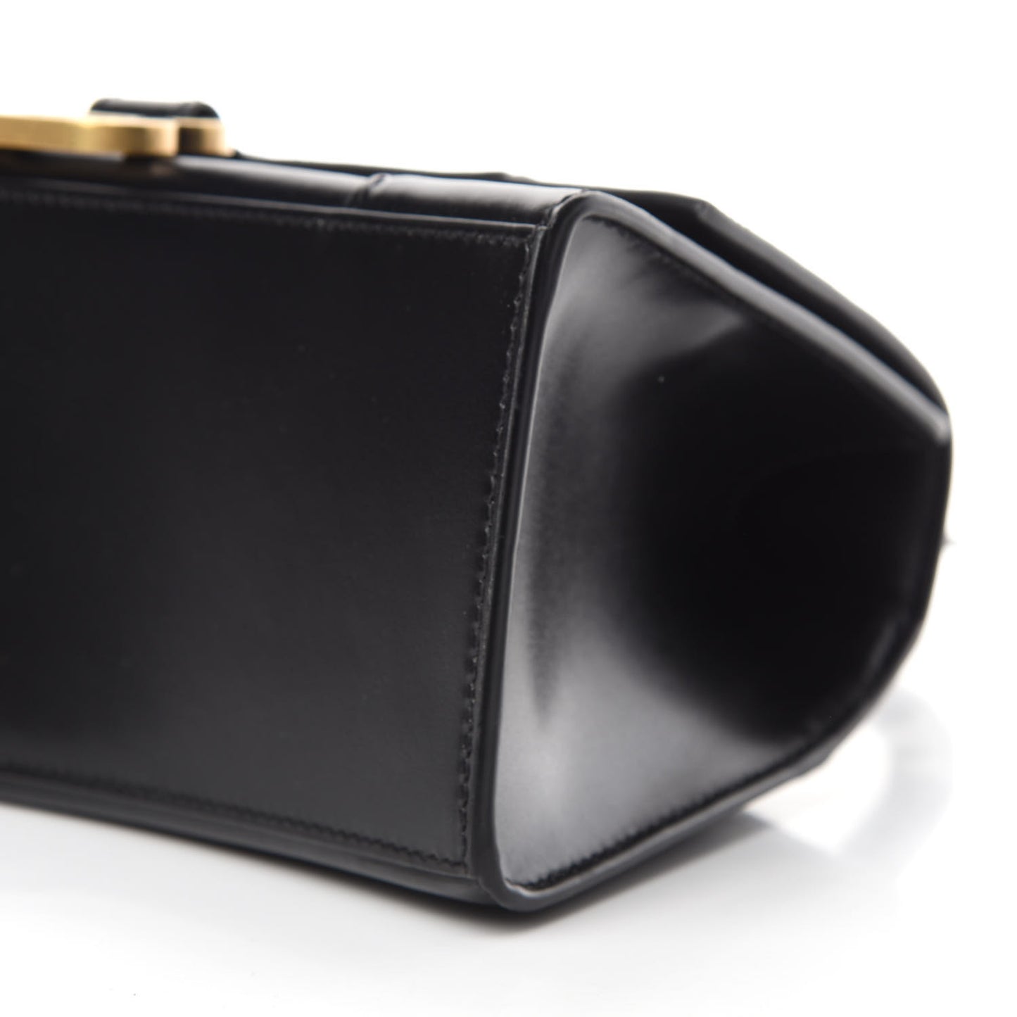 Shiny Box Calfskin Small Hourglass Top Handle Bag Black